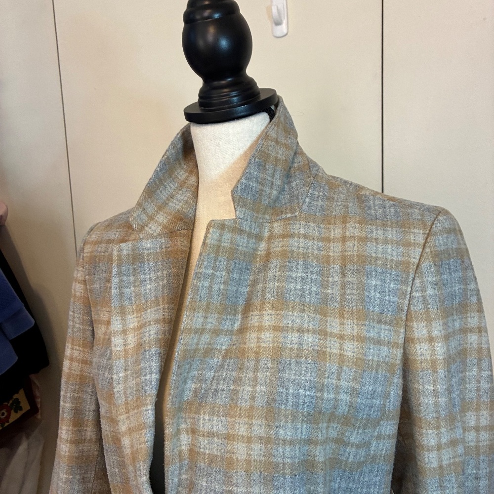 Chadwick"s Wool Blend, Light Beige and Gray Plaid Blazer